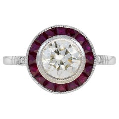Certified 1 Ct. Diamond and Ruby Art Deco Style Target Ring in Platinum 950