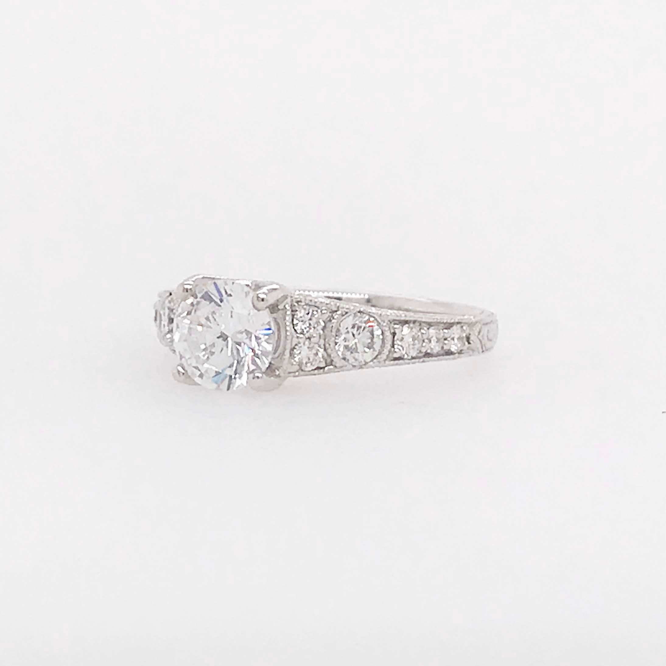 Certified 1 Carat Diamond Vintage Style Ring and Antique Hand Engraving For Sale 1