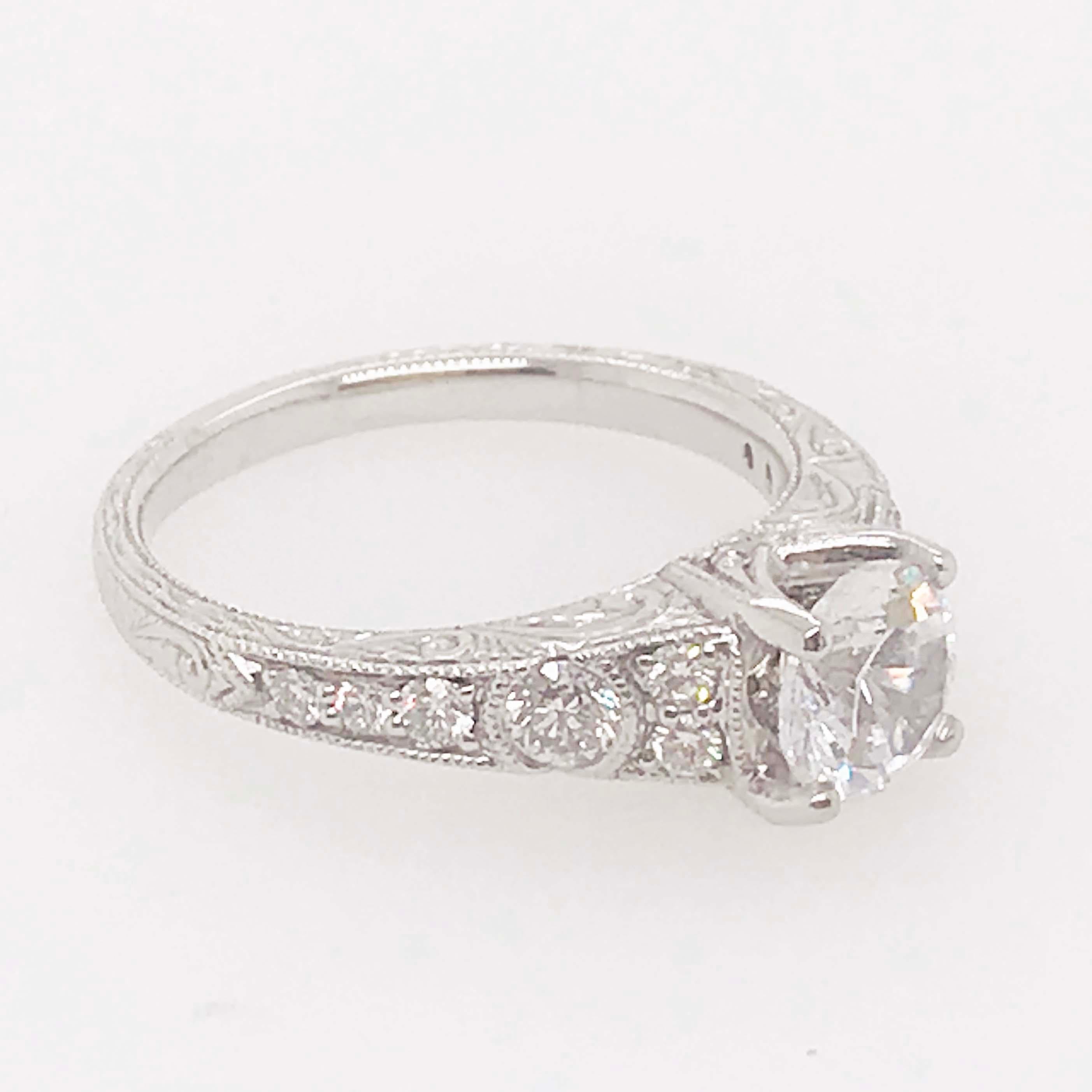 Art Nouveau Certified 1 Carat Diamond Vintage Style Ring and Antique Hand Engraving For Sale