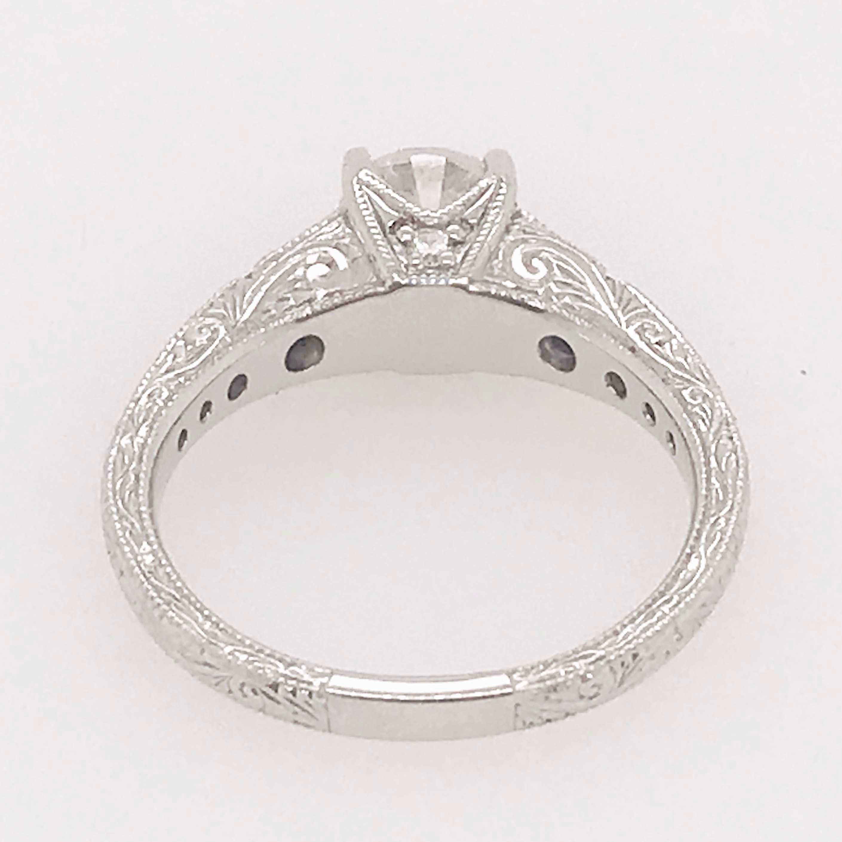 Women's Certified 1 Carat Diamond Vintage Style Ring and Antique Hand Engraving For Sale