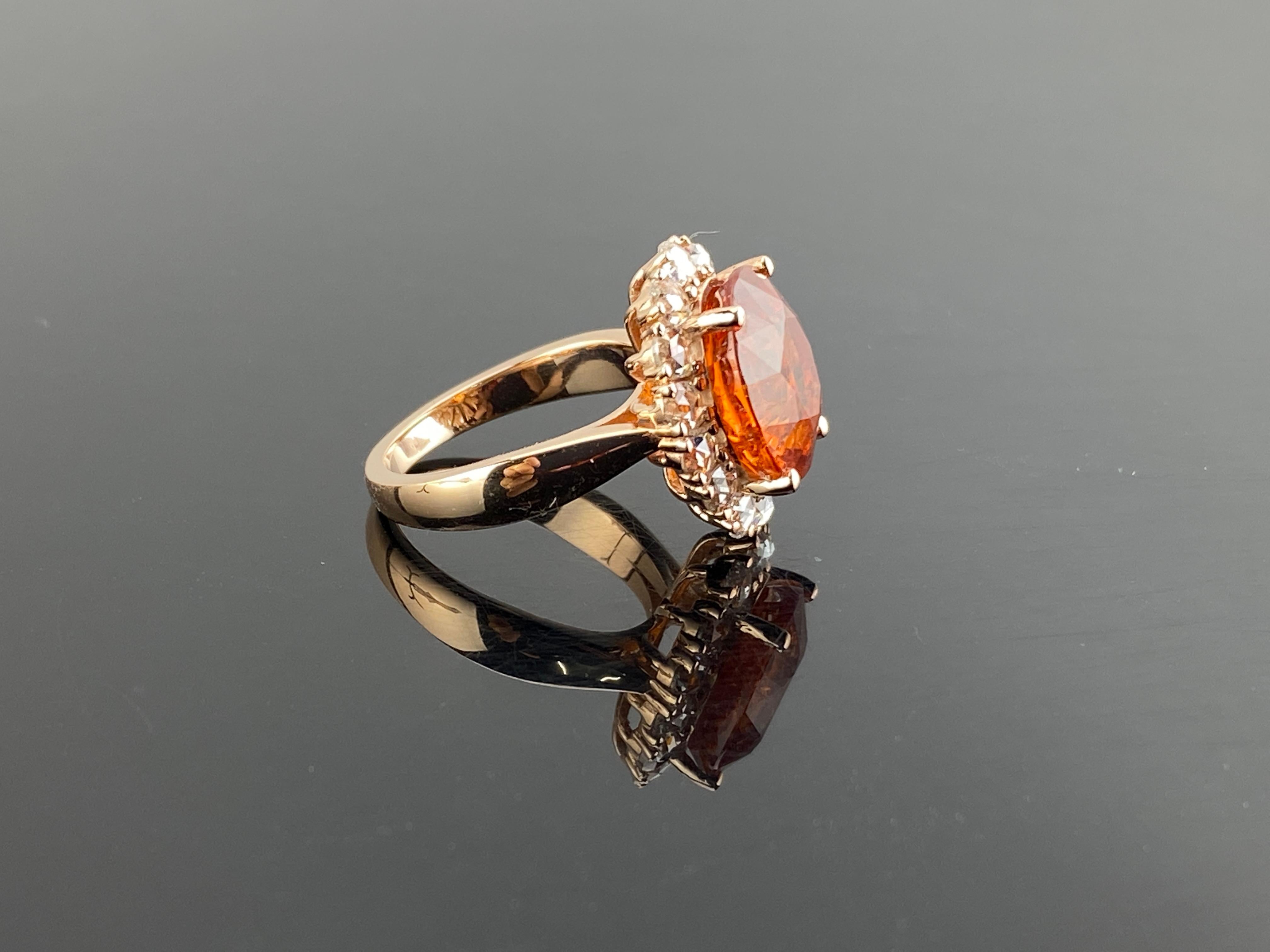Certified 10 Carat Mandarin Garnet Rose Cut Diamond Ring in Pink Gold For Sale 3