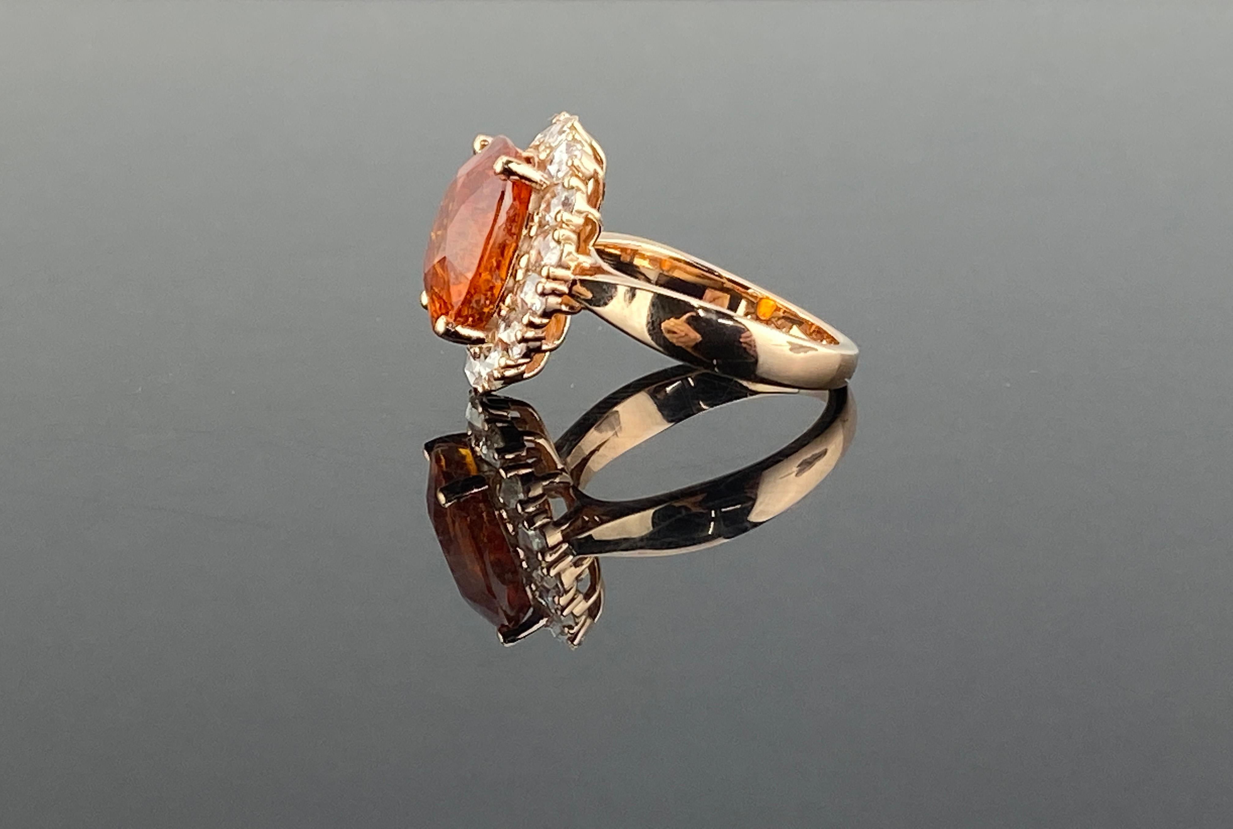 Art Nouveau Certified 10 Carat Mandarin Garnet Rose Cut Diamond Ring in Pink Gold For Sale