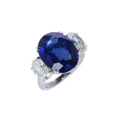 Certified 10 Carat Oval Sapphire and Diamond Three-Stone Platinum Ring