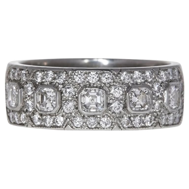 Certified 1.00 Carat Asscher Cut VVS Diamond Pavé Deco Ring in Platinum ...