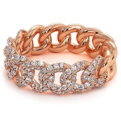 Certified 1.10 Carat Diamond Cuban Link Ring Band in 14 Karat Rose Gold
