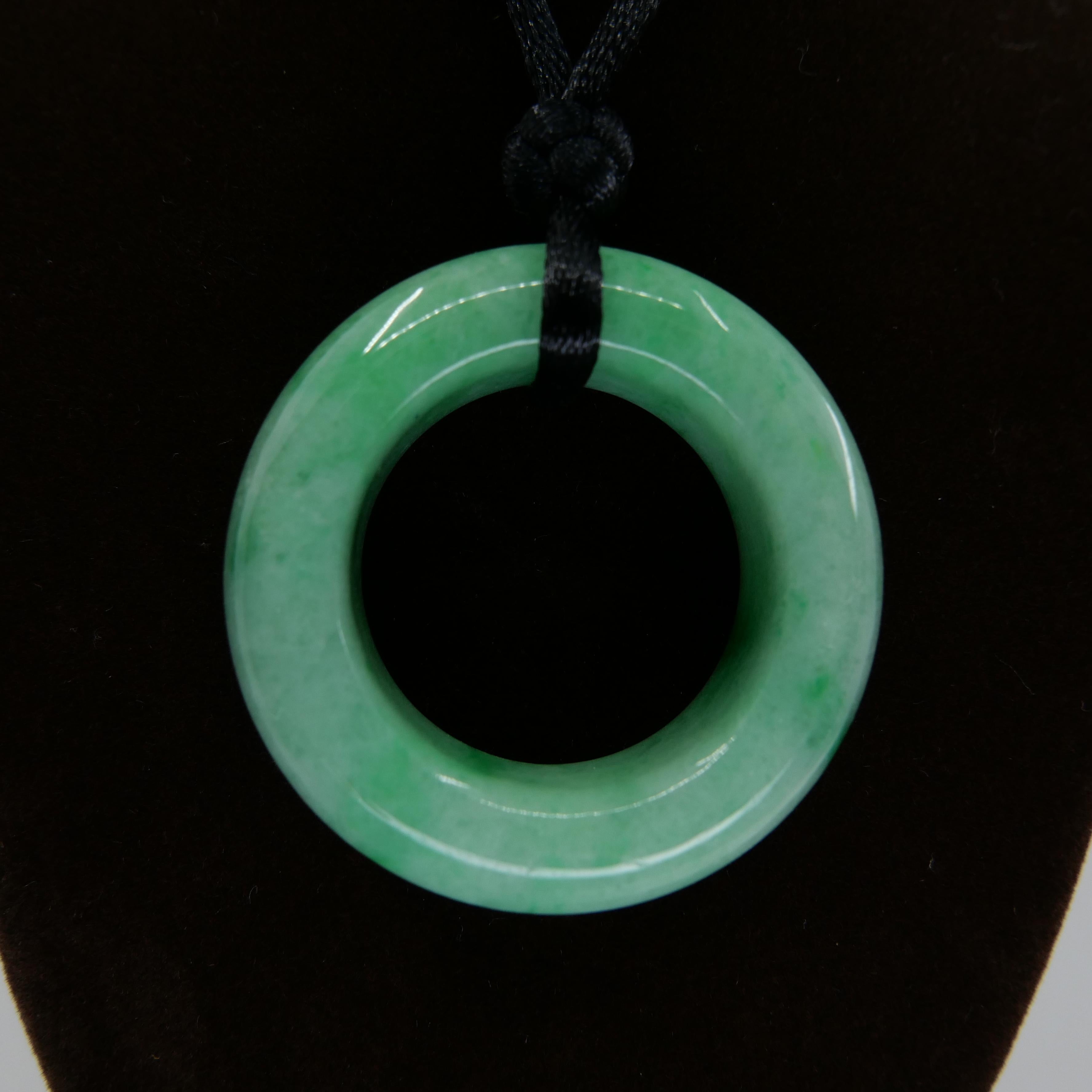 Round Cut Certified 100 Carat Jadeite Jade Peace Pendant, Apple Green, Substantial For Sale