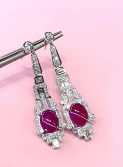 Rubini di Birmania certificati da 10.00 carati Orecchini Art Deco in oro 18 carati con 3,00 carati di diamanti