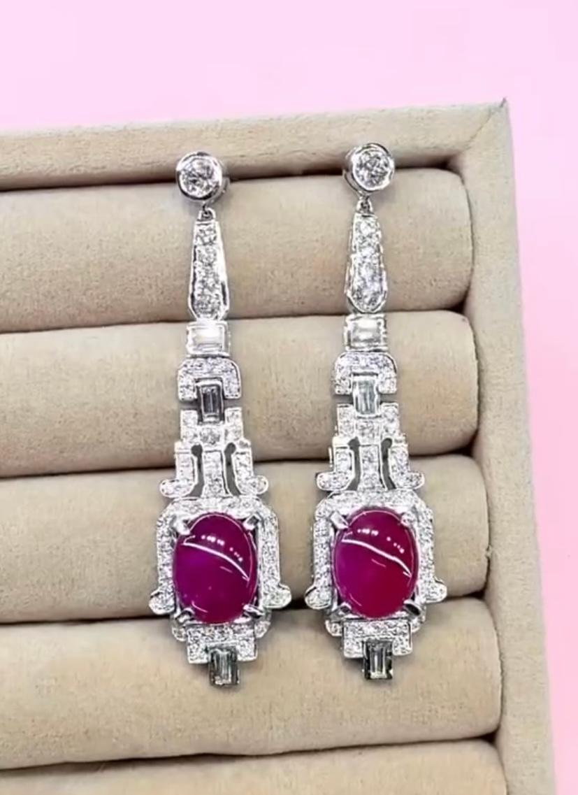 Cabochon Certified 10.00 Ct Burma Rubies  3.00 Ct Diamonds 18K Gold Art Deco Earrings For Sale