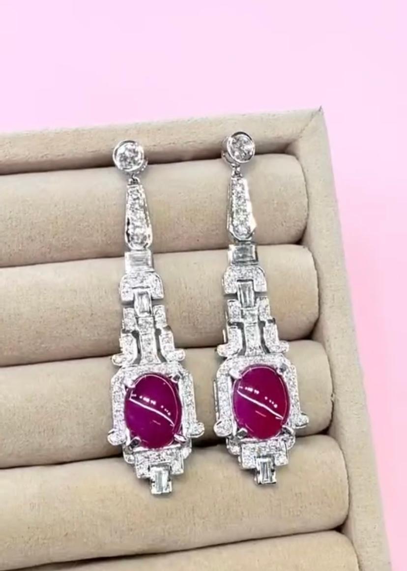 Certified 10.00 Ct Burma Rubies  3.00 Ct Diamonds 18K Gold Art Deco Earrings In New Condition For Sale In Massafra, IT