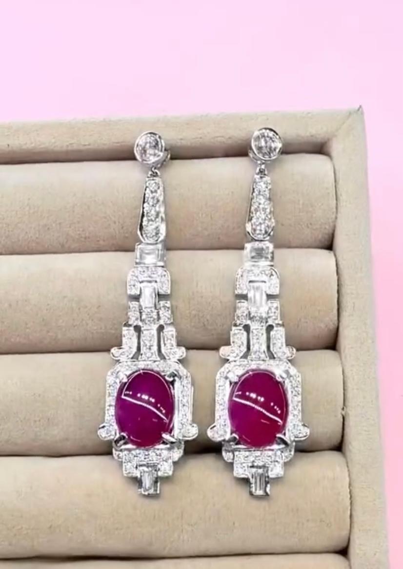 Women's or Men's Certified 10.00 Ct Burma Rubies  3.00 Ct Diamonds 18K Gold Art Deco Earrings For Sale
