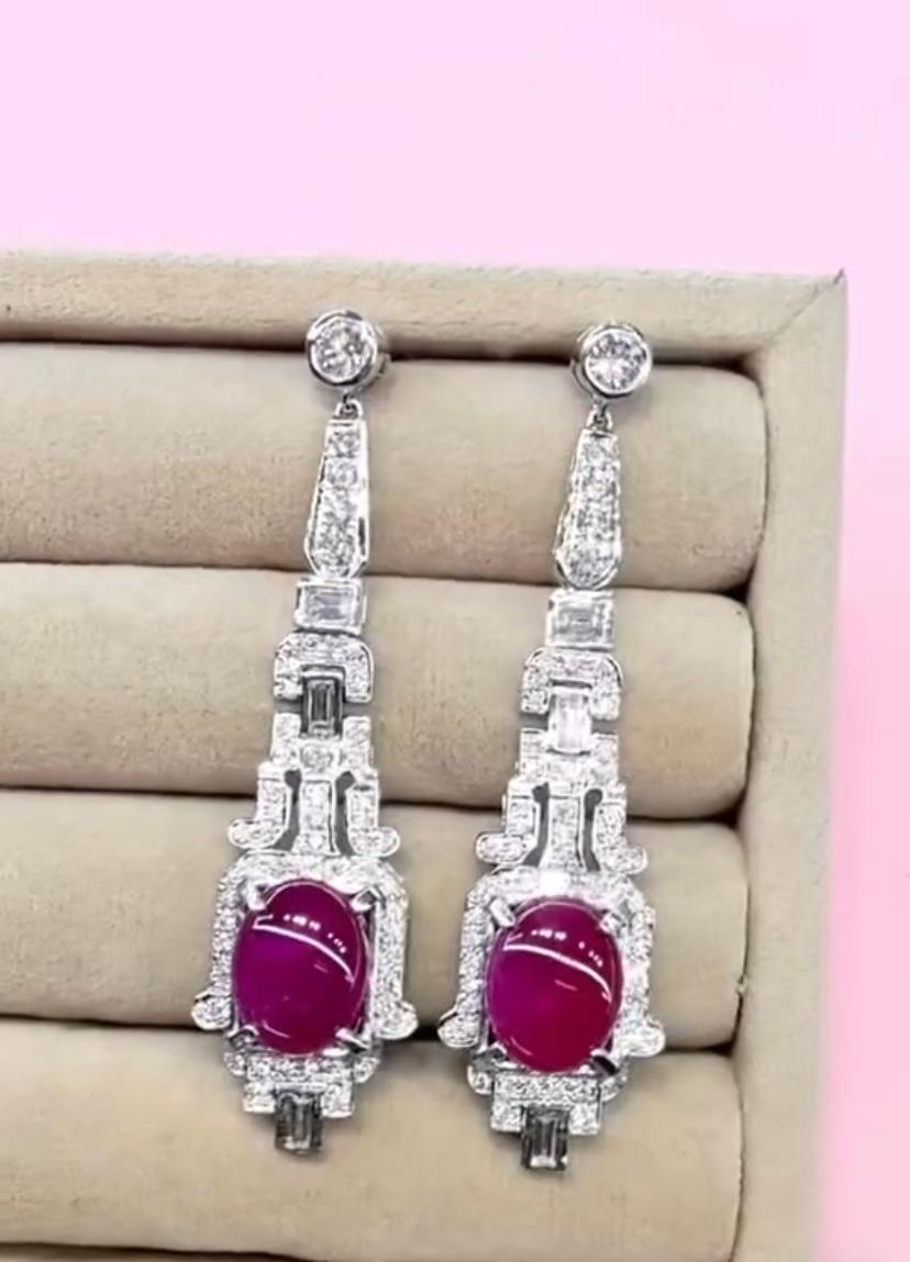 Certified 10.00 Ct Burma Rubies  3.00 Ct Diamonds 18K Gold Art Deco Earrings For Sale 1
