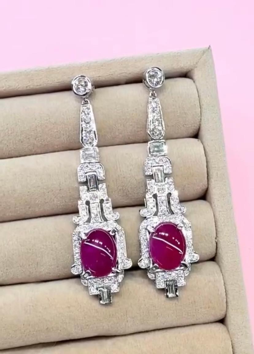Certified 10.00 Ct Burma Rubies  3.00 Ct Diamonds 18K Gold Art Deco Earrings For Sale 2