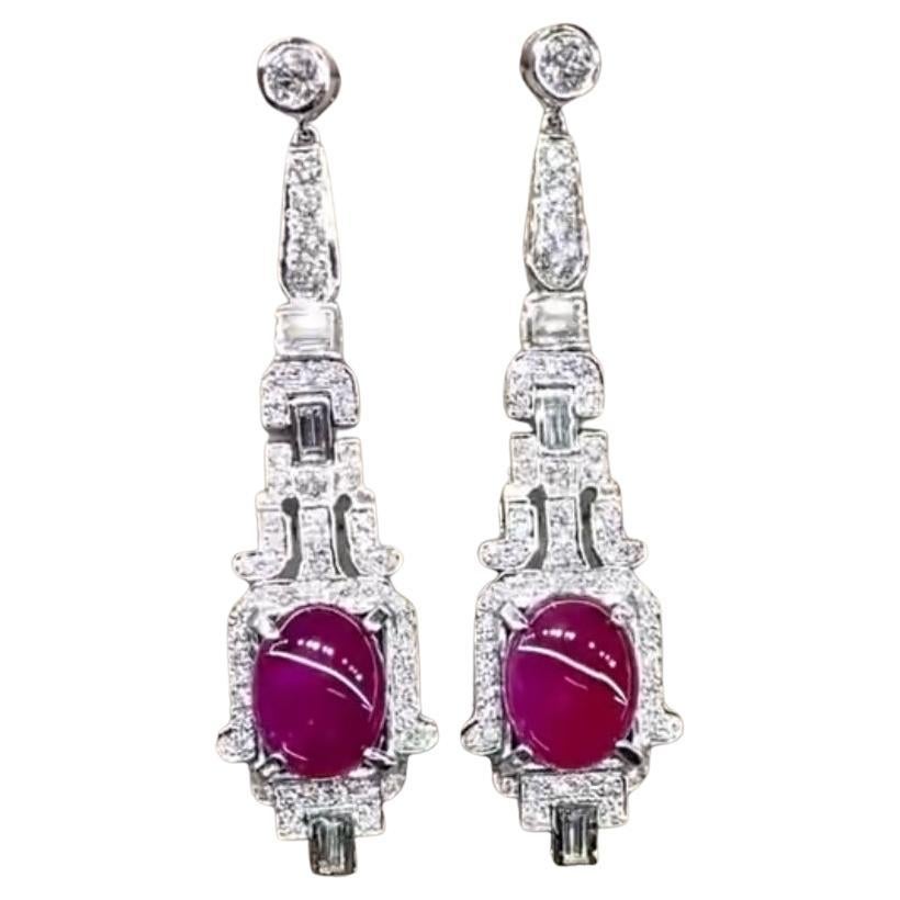 Certified 10.00 Ct Burma Rubies  3.00 Ct Diamonds 18K Gold Art Deco Earrings