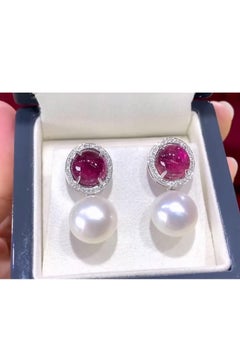 Certified  10.00 Ct Tourmaline  South Sea Pearls Diamonds Earrings