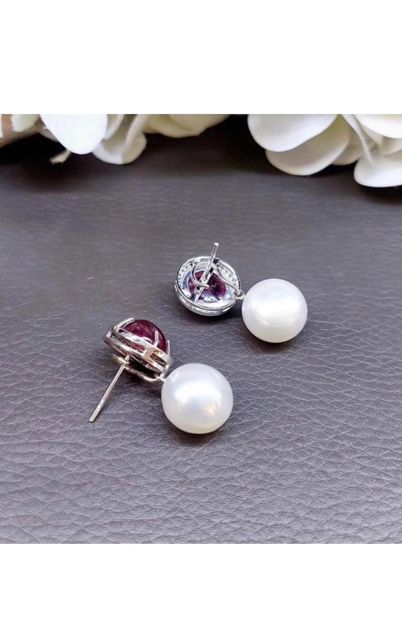Certified  10.00 Ct Tourmaline  South Sea Pearls Diamonds Earrings For Sale 2