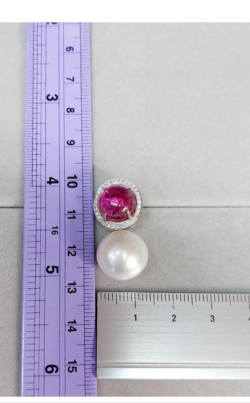Certified  10.00 Ct Tourmaline  South Sea Pearls Diamonds Earrings For Sale 3