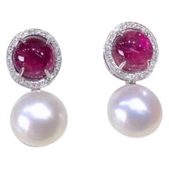 Certifié  10.00 Ct Tourmaline  Boucles d'oreilles perles de mer du Sud et diamants