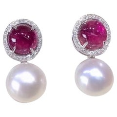 Certifié  10.00 Ct Tourmaline  Boucles d'oreilles perles de mer du Sud et diamants