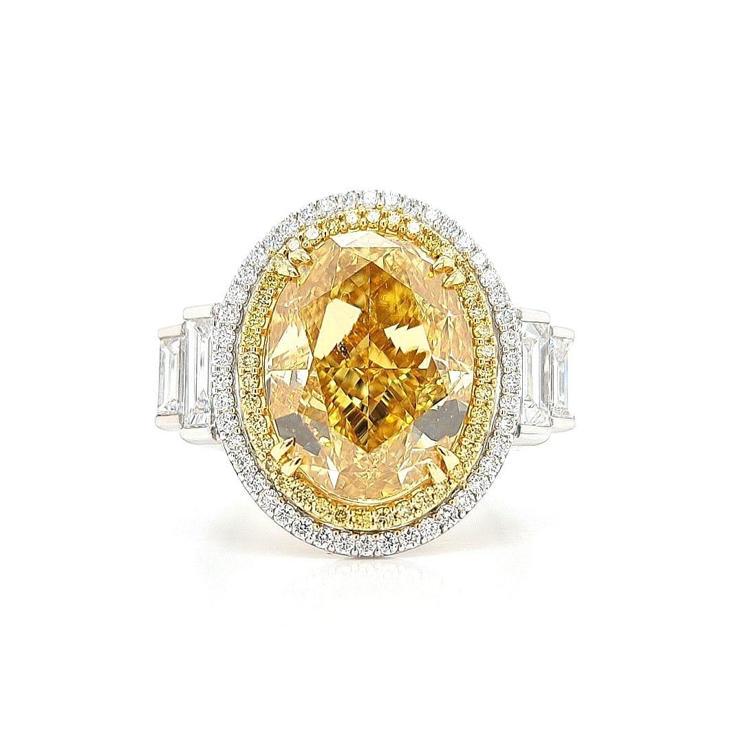 Modern Certified 10.06 Carat Yellow Diamond Three-Stone Engagement Ring