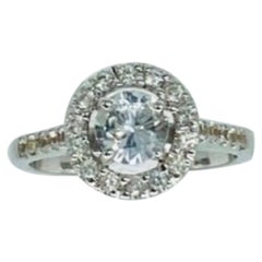 Bague de fiançailles en or blanc 18 carats avec saphir naturel incolore certifié de 1,00 carat