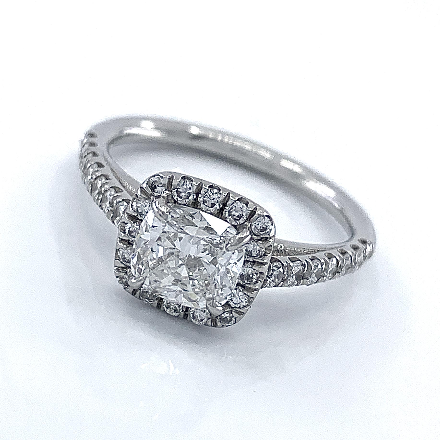 Certified D Colorless 1.01 Carat Diamond Cushion in Platinum Engagement Ring In New Condition For Sale In Sherman Oaks, CA