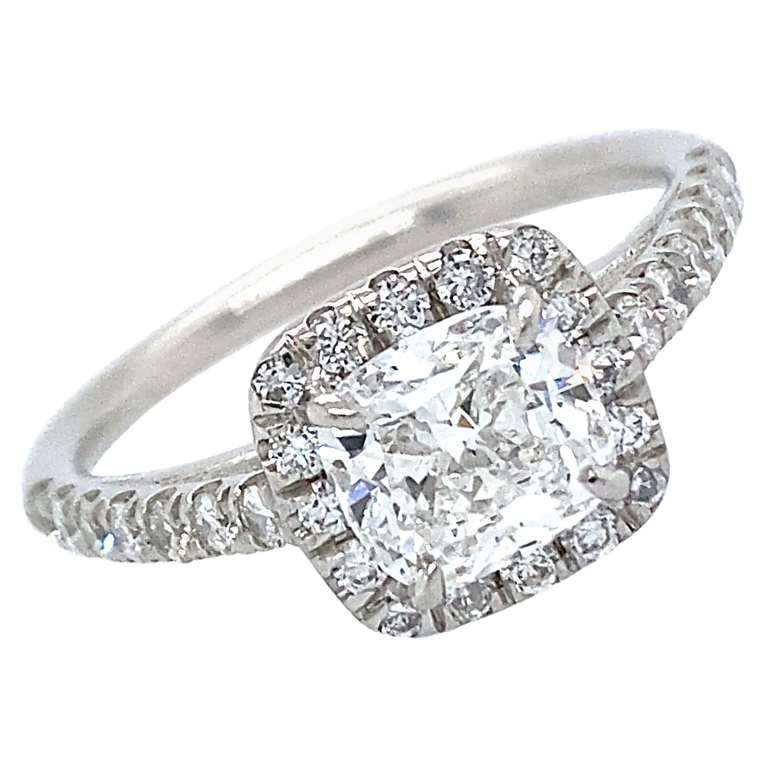 Certified 1.01 Carat Cushion Brilliant Diamond in Platinum Halo Engagement Ring