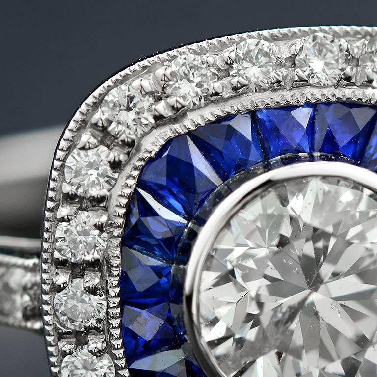 Women's Certified 1.01 Carat Diamond Blue Sapphire Engagement Ring