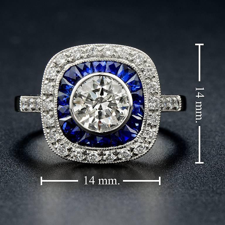 Certified 1.01 Carat Diamond Blue Sapphire Engagement Ring 1