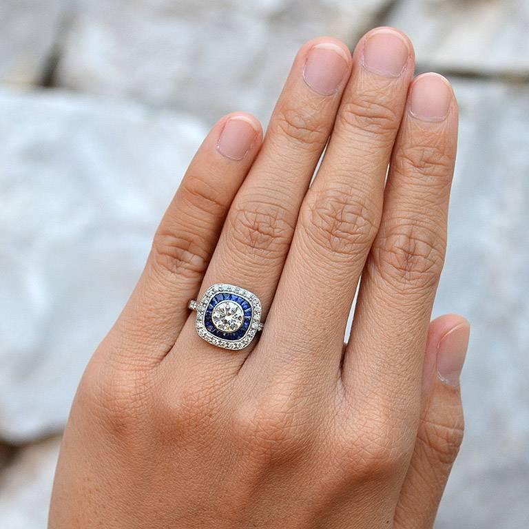 Certified 1.01 Carat Diamond Blue Sapphire Engagement Ring 2