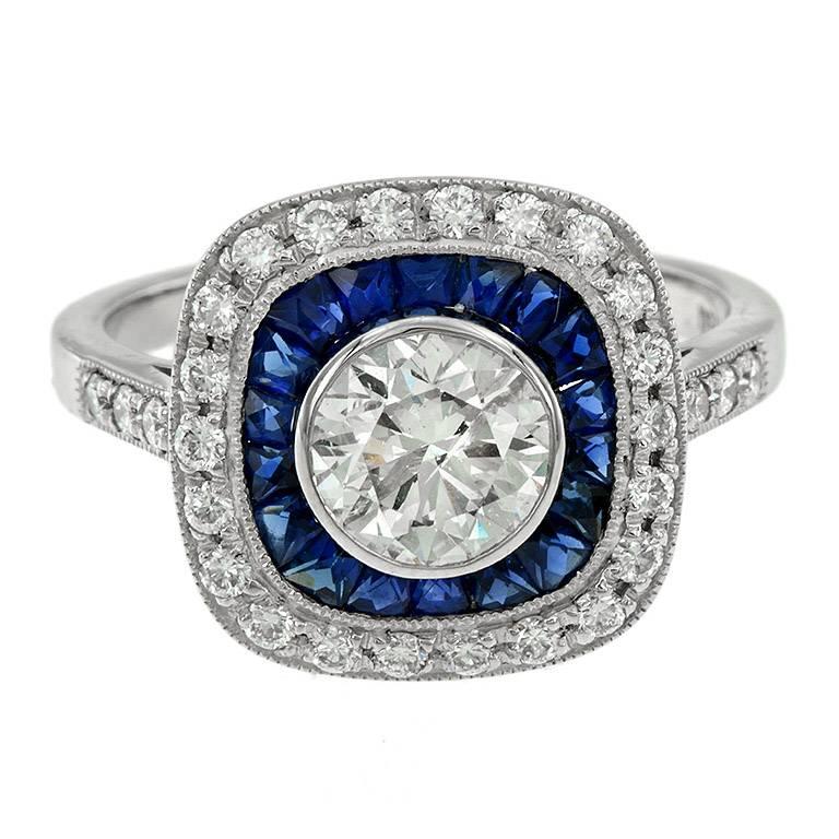 Certified 1.01 Carat Diamond Blue Sapphire Engagement Ring