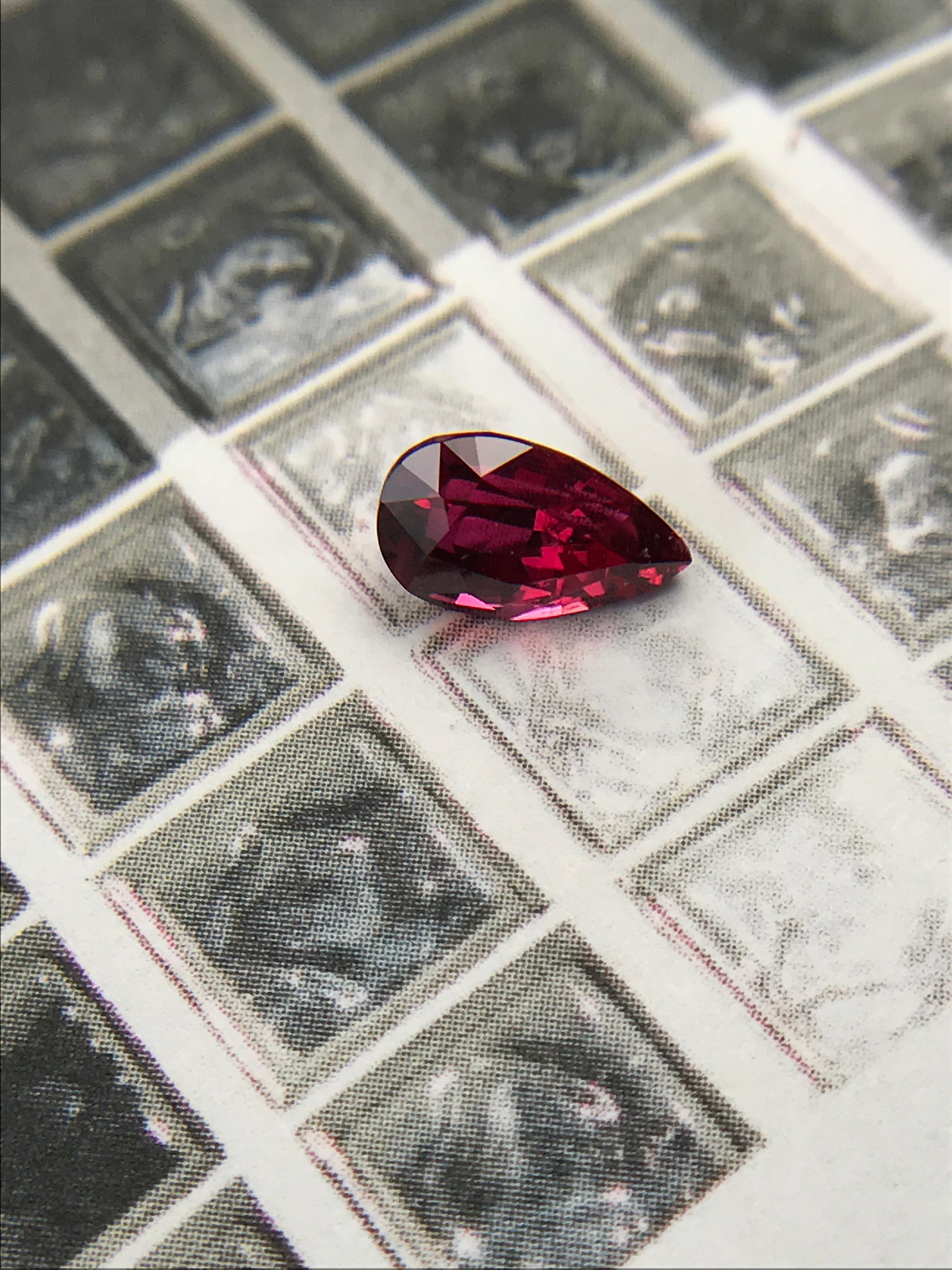 Pear Cut 1.01 Carat Natural Pear-Shaped Ruby For Sale