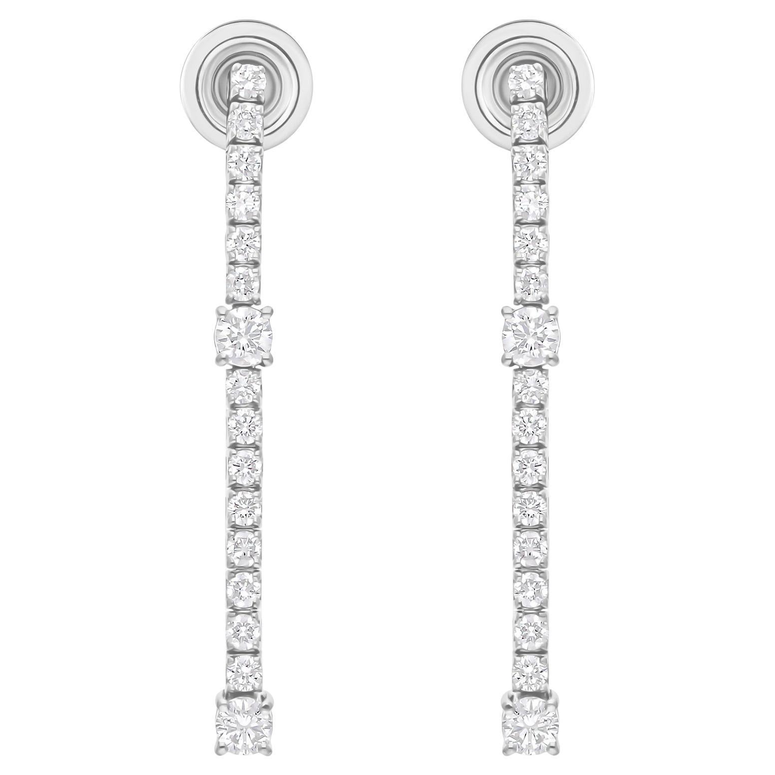 Certified 1.01 Carat SI/H Diamond Long Drop Earrings 14 Karat White Gold (Boucles d'oreilles longues en or blanc 14 carats)