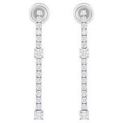 Certified 1.01 Carat SI/H Diamond Long Drop Earrings 14 Karat White Gold