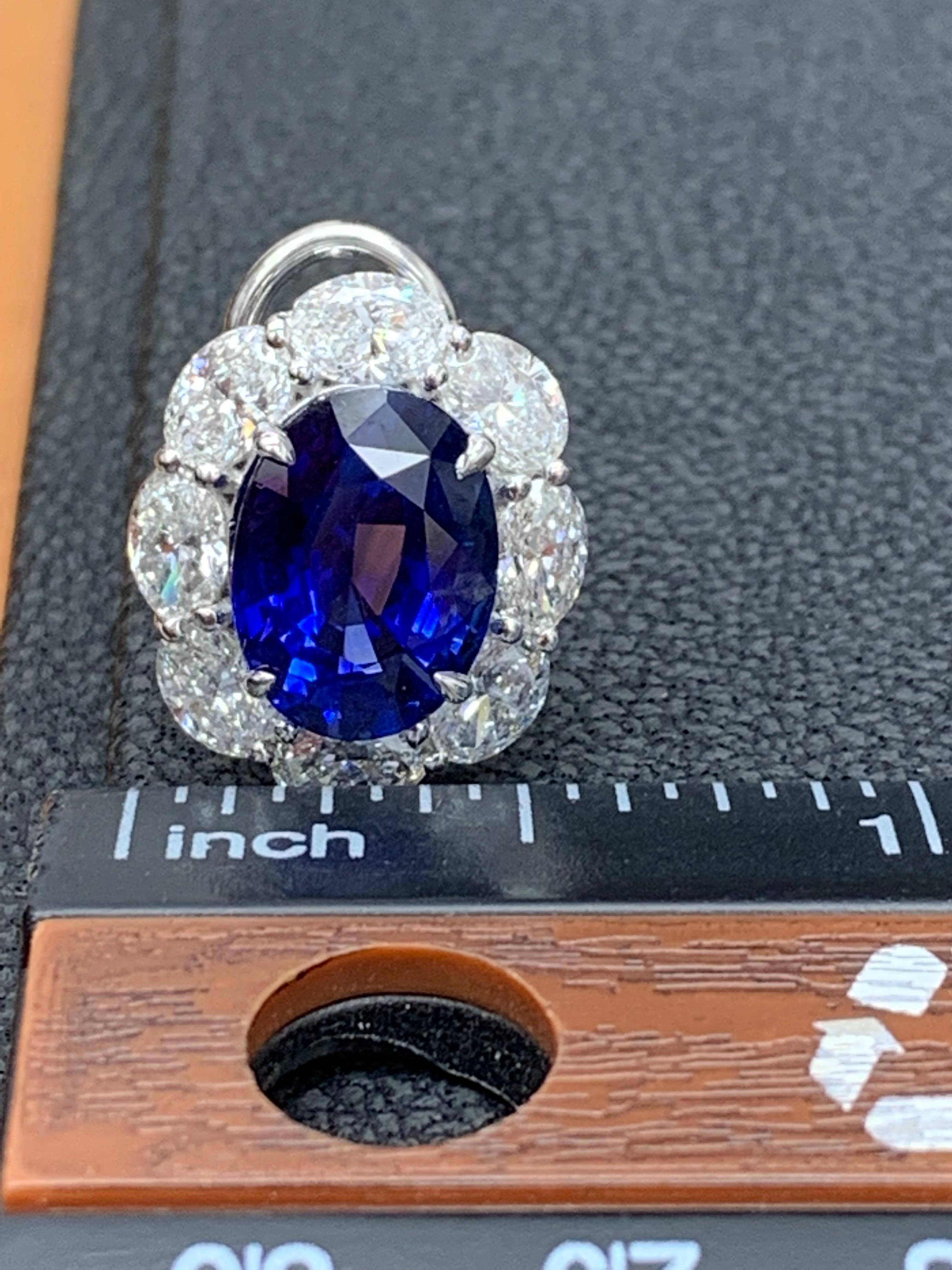 Certified 10.11 Carat Oval Cut Blue Sapphire and Diamond Halo Earrings in 18K For Sale 6