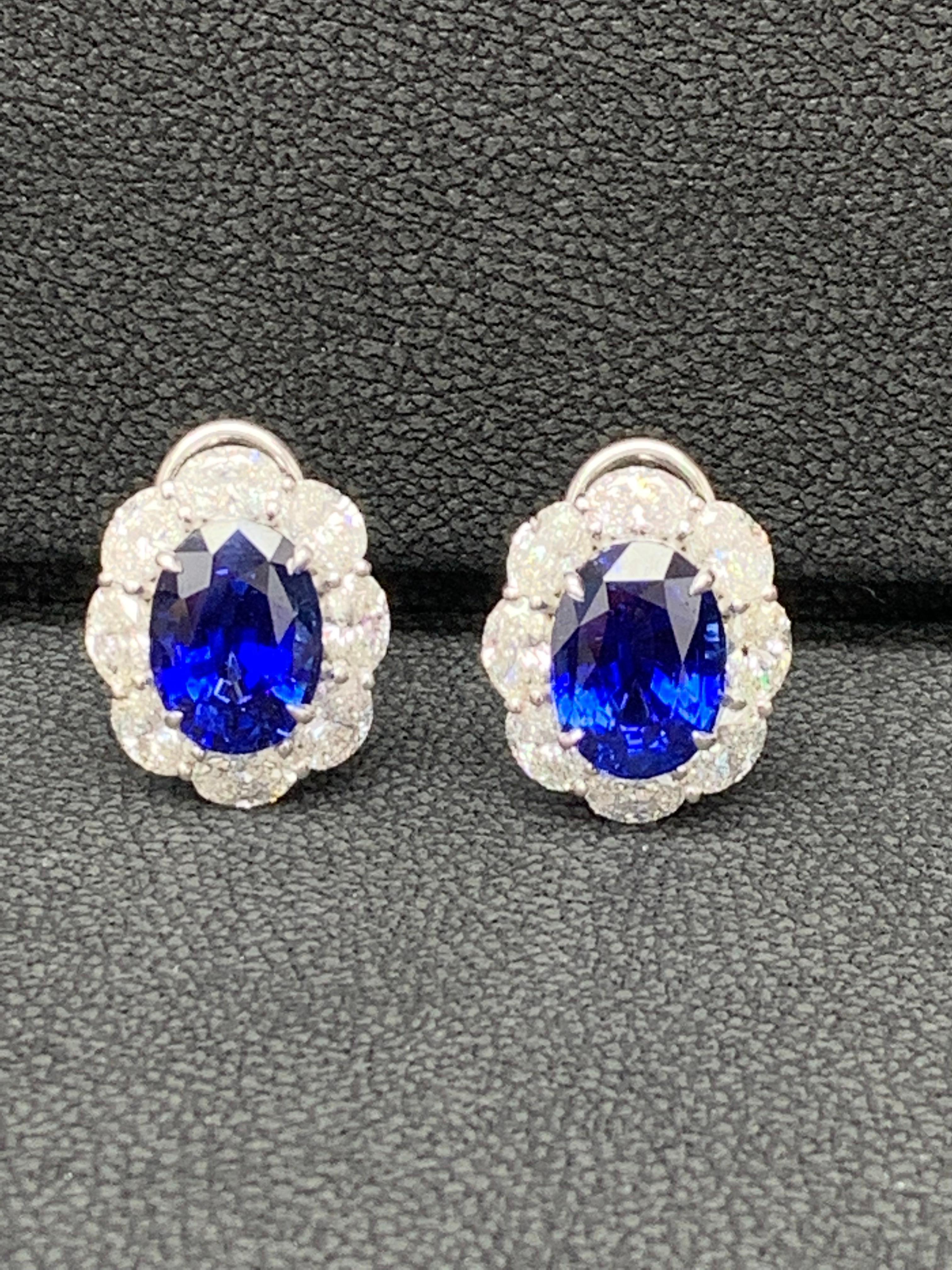Modern Certified 10.11 Carat Oval Cut Blue Sapphire and Diamond Halo Earrings in 18K For Sale