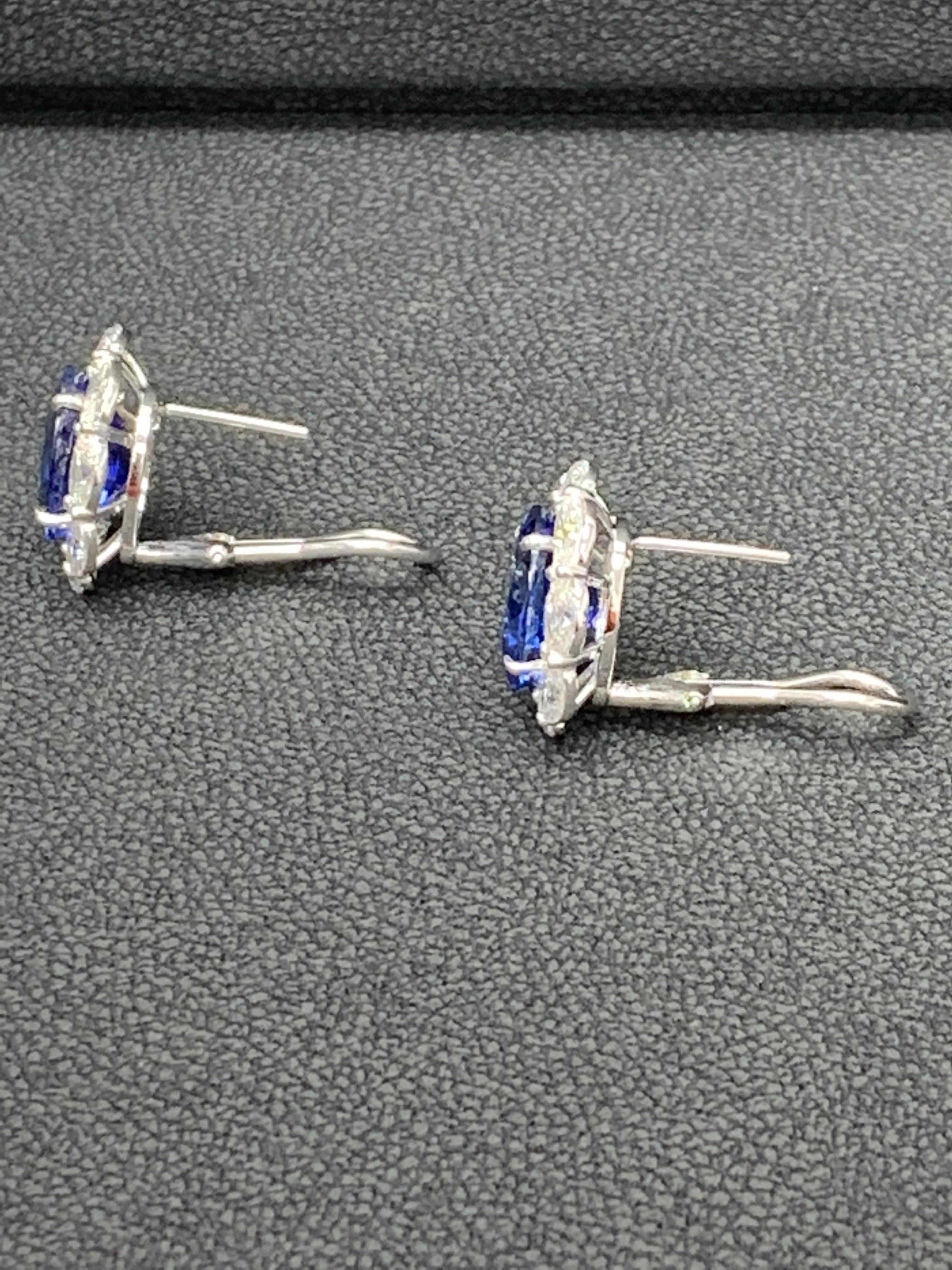 Women's Certified 10.11 Carat Oval Cut Blue Sapphire and Diamond Halo Earrings in 18K For Sale