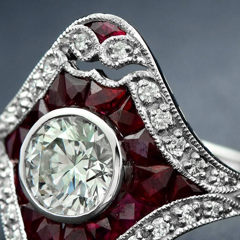 Women's Certified 1.02 Carat Diamond Ruby Platinum Cocktail Ring