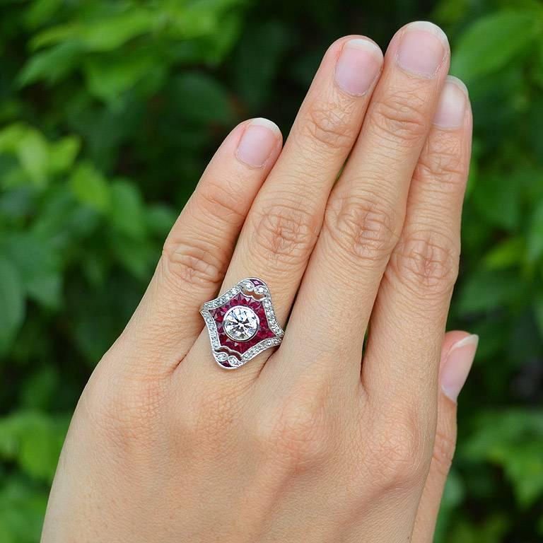 Certified 1.02 Carat Diamond Ruby Platinum Cocktail Ring 2