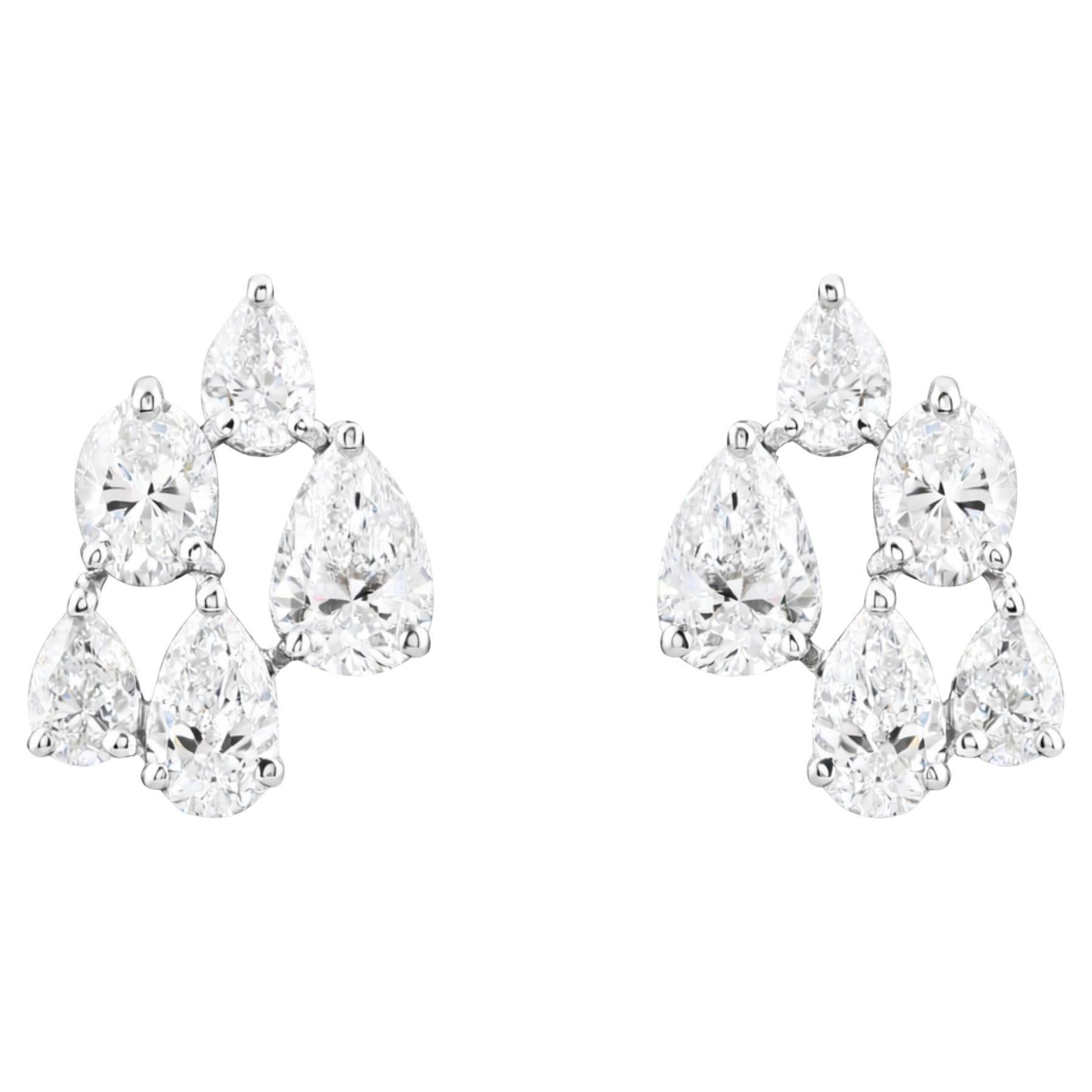 Natural Diamond Cluster Stud Earrings in 18K White Gold 1.72 Carats
