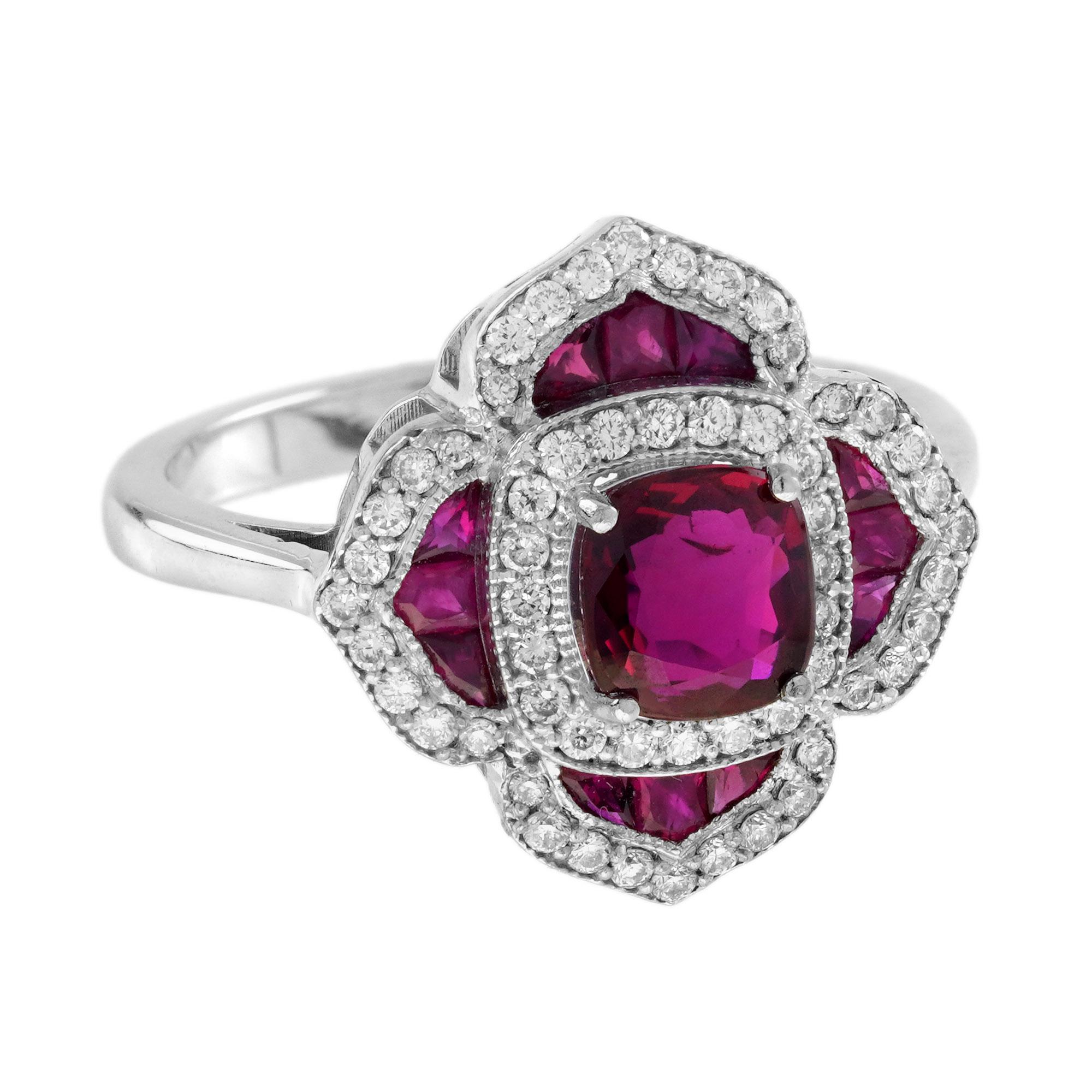 Zertifiziert 1,02 Karat. Rubin Diamant Art Deco Stil Blumen Verlobungsring 14K Gold 2