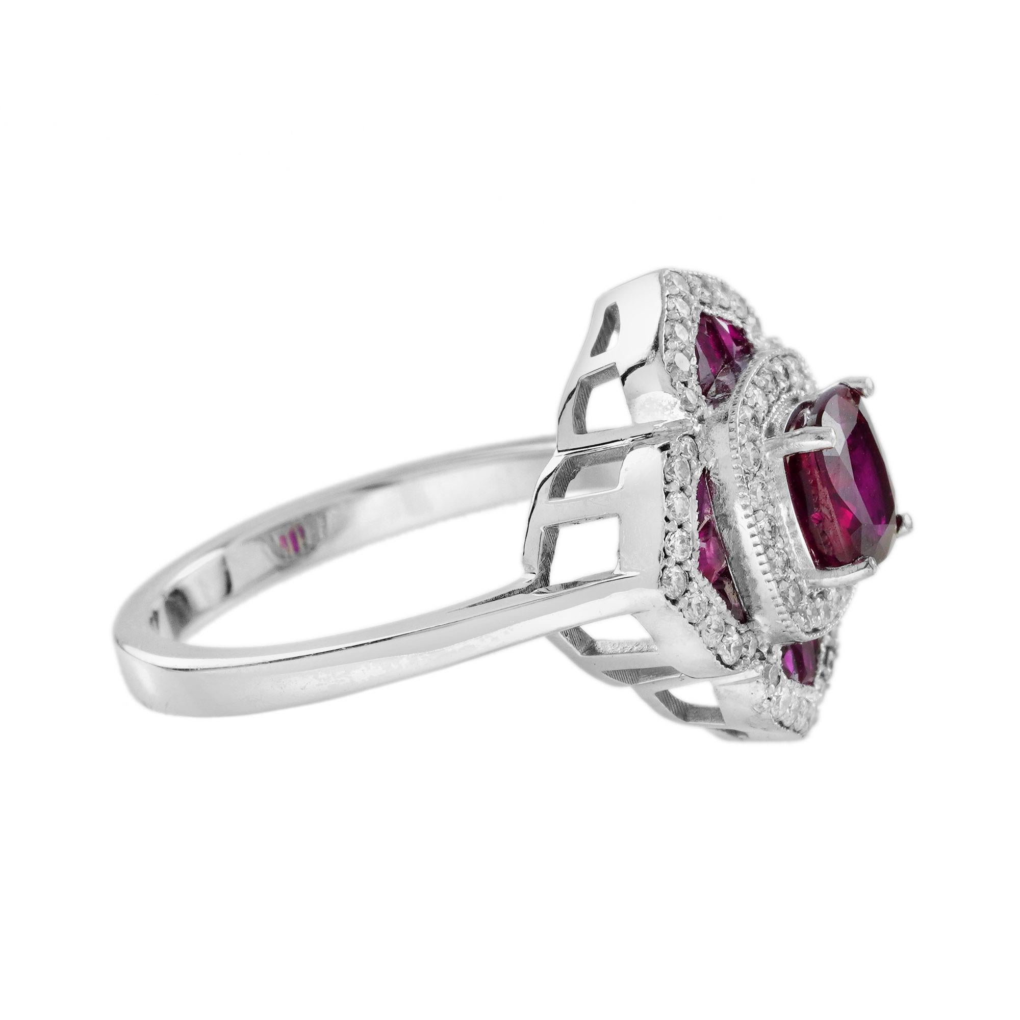 Zertifiziert 1,02 Karat. Rubin Diamant Art Deco Stil Blumen Verlobungsring 14K Gold 3