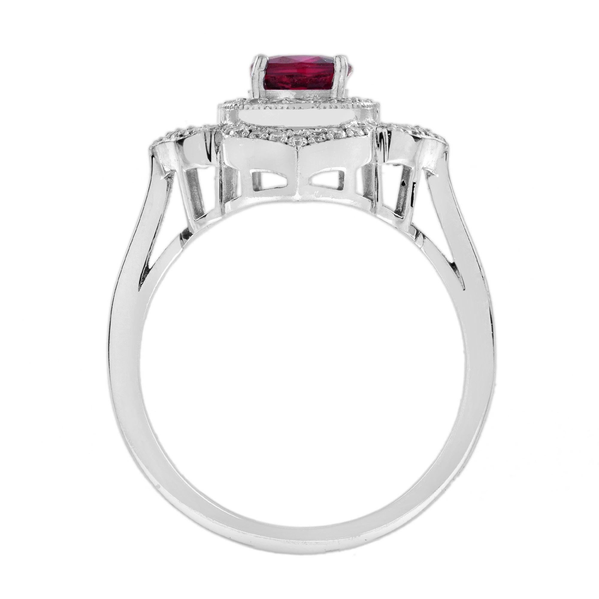 Zertifiziert 1,02 Karat. Rubin Diamant Art Deco Stil Blumen Verlobungsring 14K Gold 5