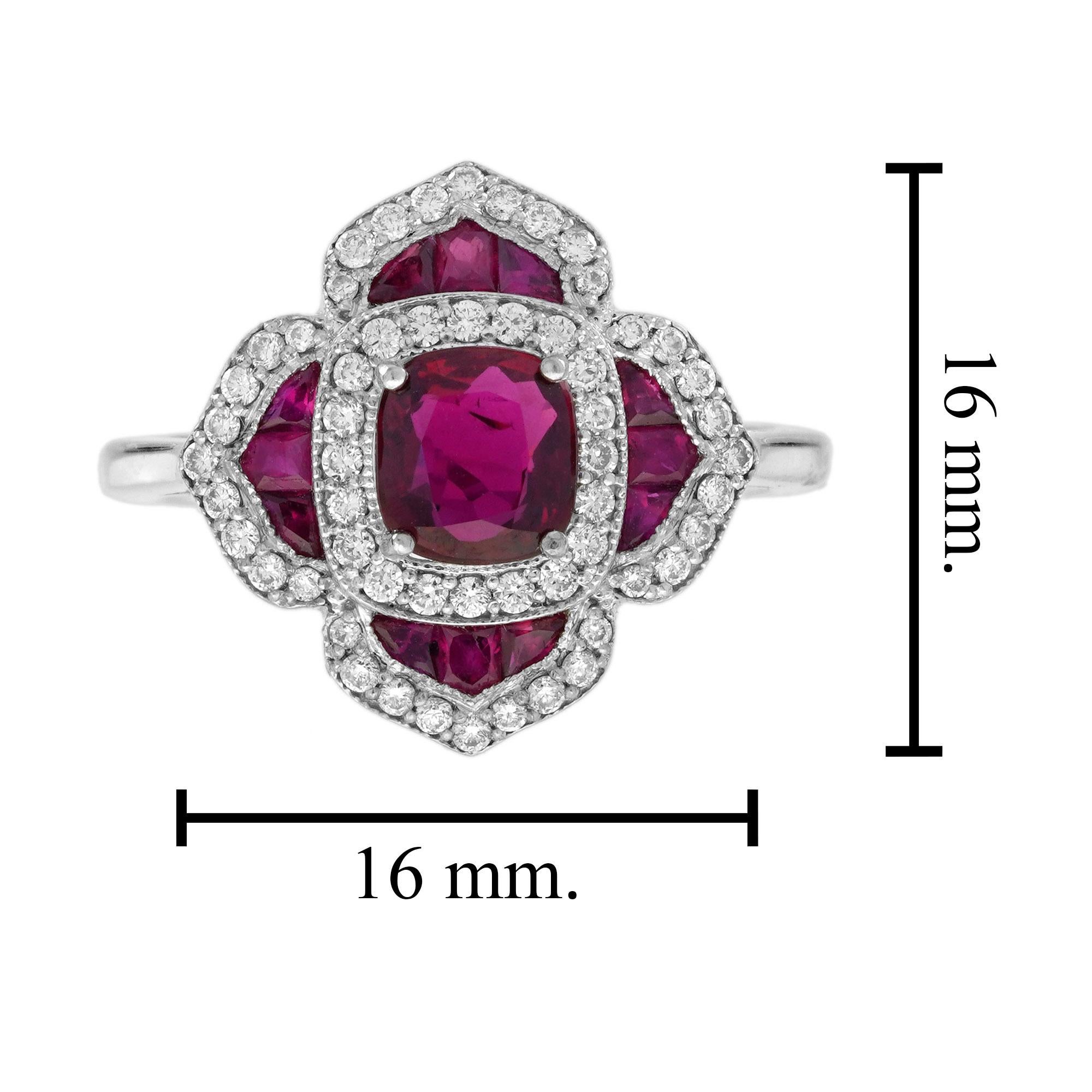 Zertifiziert 1,02 Karat. Rubin Diamant Art Deco Stil Blumen Verlobungsring 14K Gold 6