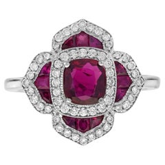 Certified 1.02 Ct. Ruby Diamond Art Deco Style Floral Engagement Ring 14K Gold