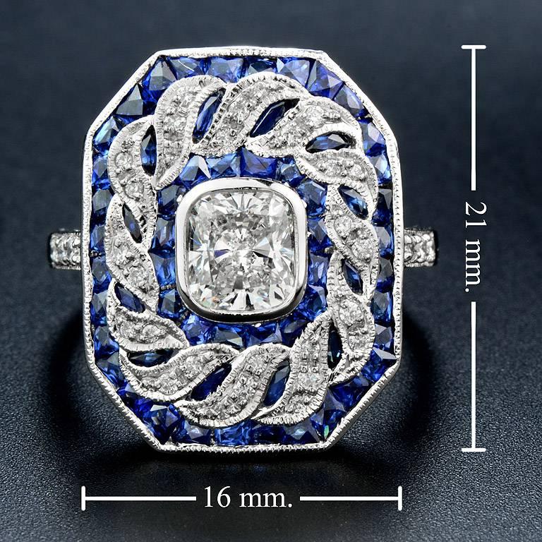 Women's GIA Certified 1.03 Carat Diamond Blue Sapphire Cocktail Ring