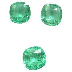 certifié 10.35 carats colombian emerald cushion 3 pieces cut stone set gemstone