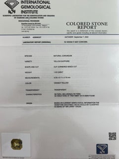 Certified 1.03ct Fancy Cushion Ceylon Yellow Sapphire White Gold Solitaire Ring