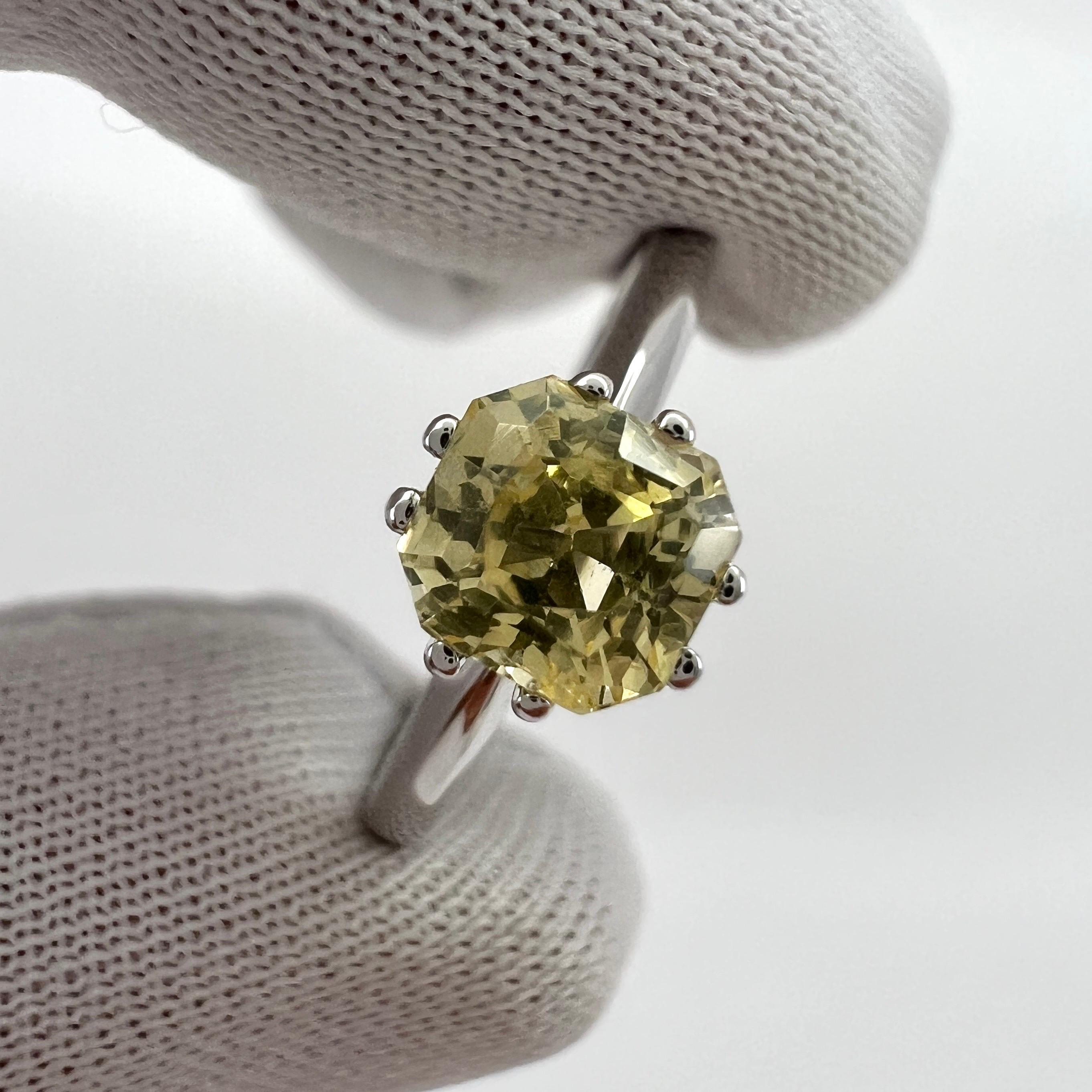 Certified 1.03ct Fancy Cushion Ceylon Yellow Sapphire White Gold Solitaire Ring In New Condition For Sale In Birmingham, GB