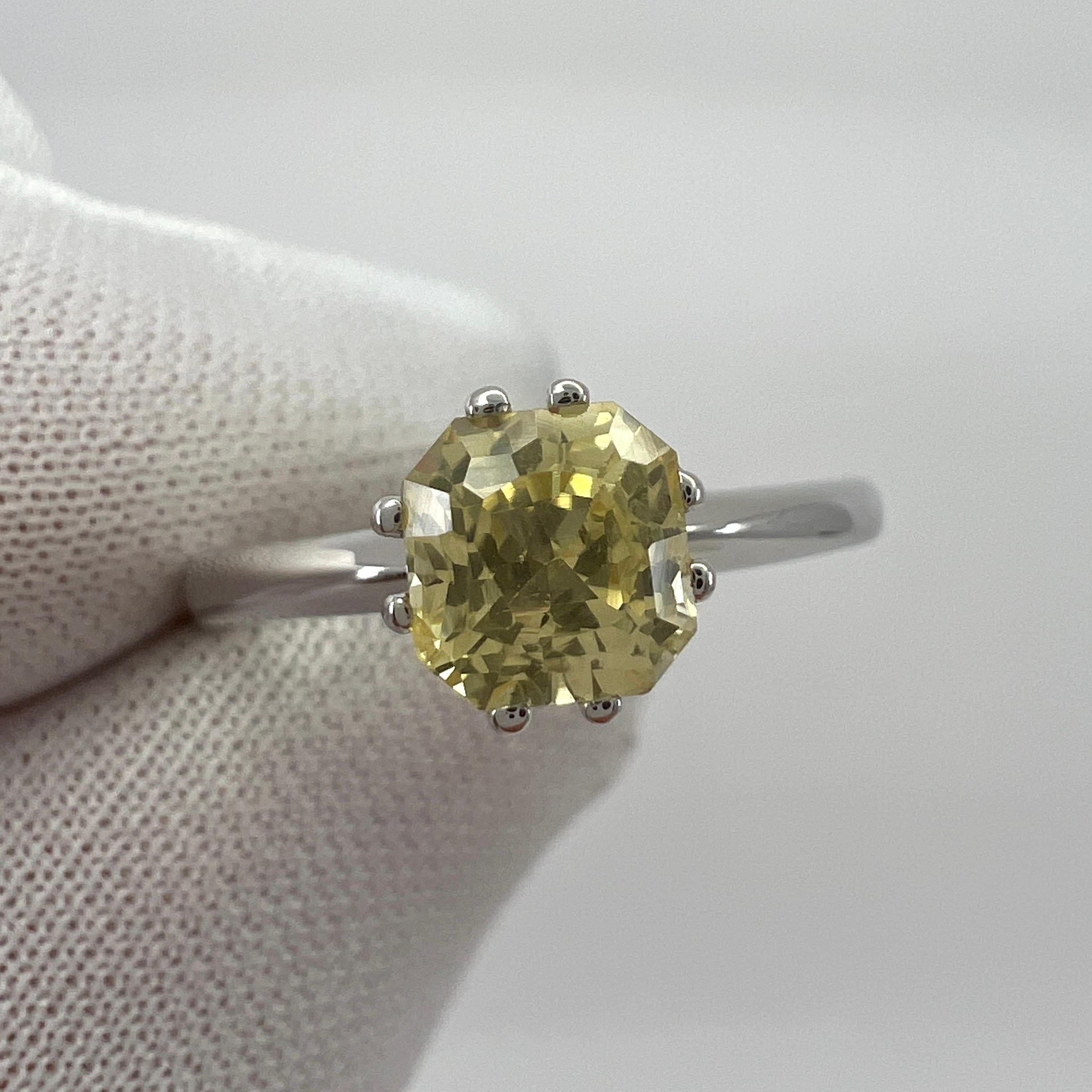 Certified 1.03ct Fancy Cushion Ceylon Yellow Sapphire White Gold Solitaire Ring For Sale 1