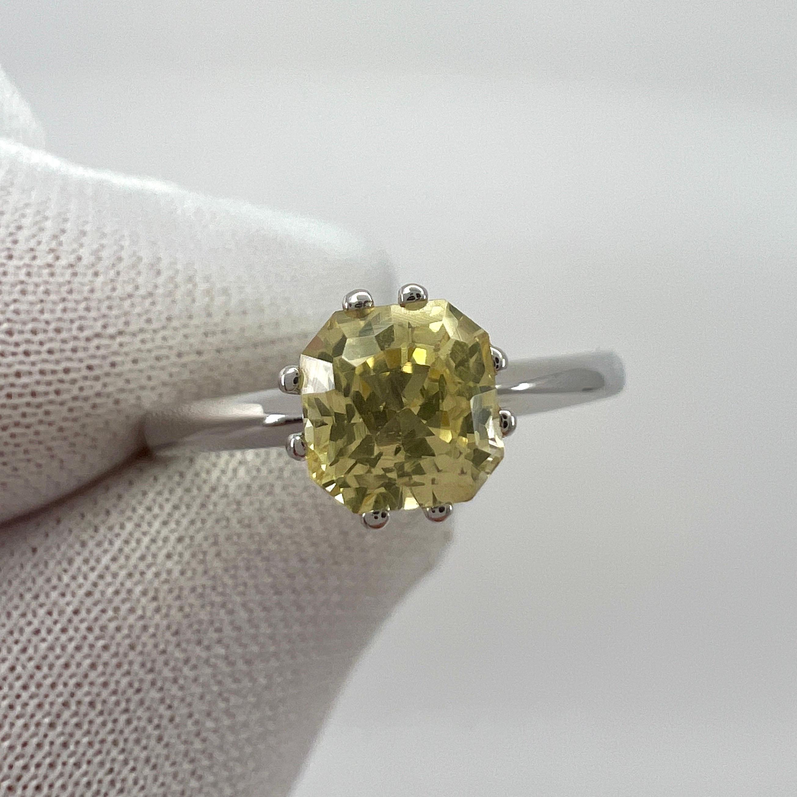Certified 1.03ct Fancy Cushion Ceylon Yellow Sapphire White Gold Solitaire Ring For Sale 2